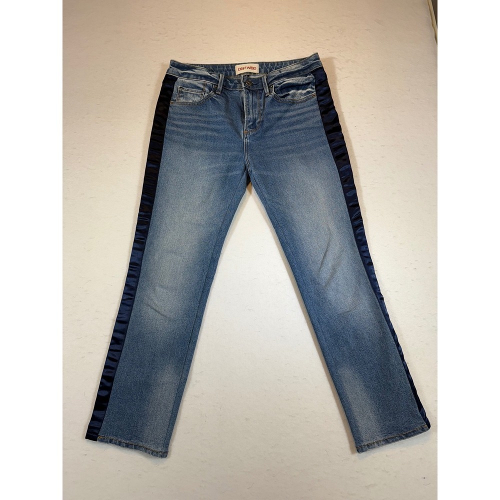 Driftwood Candace Womens Blue Denim Jeans with Navy Satin Stripe W 26 L 25